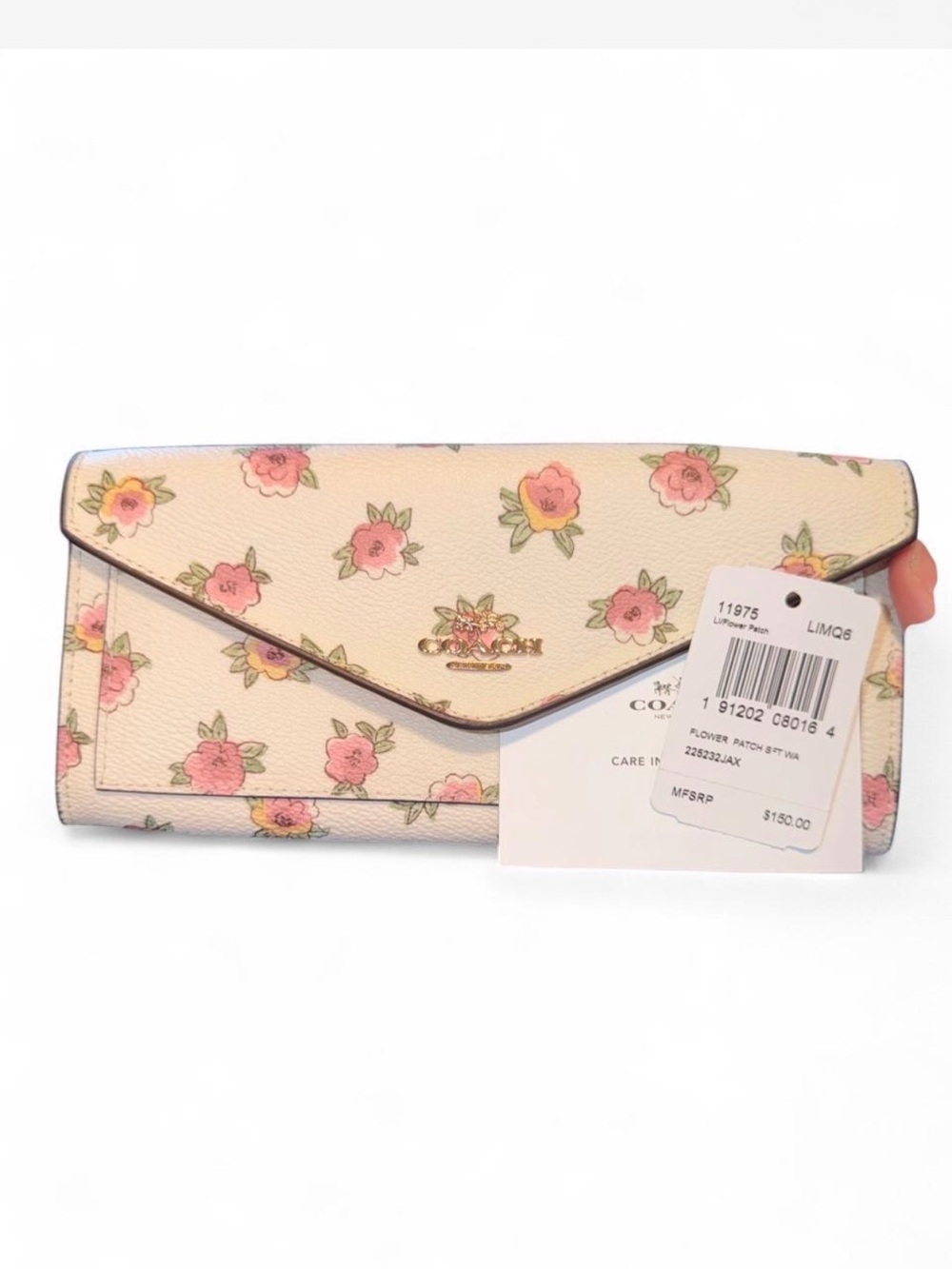 NWT Coach Floral Envelope Wallet Clutch in Cream with Pink Flowers